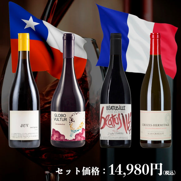 フルボディ赤ワイン飲み比べ4本セット 【仏vsチリ 】